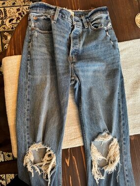 Light Blue Distressed Straight-Leg Jeans Abercrombie